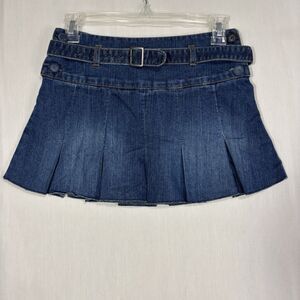 Denim Pleated Belted Mini Skirt Girls Sz 10 Medium Wash Y2K  Academia Casual